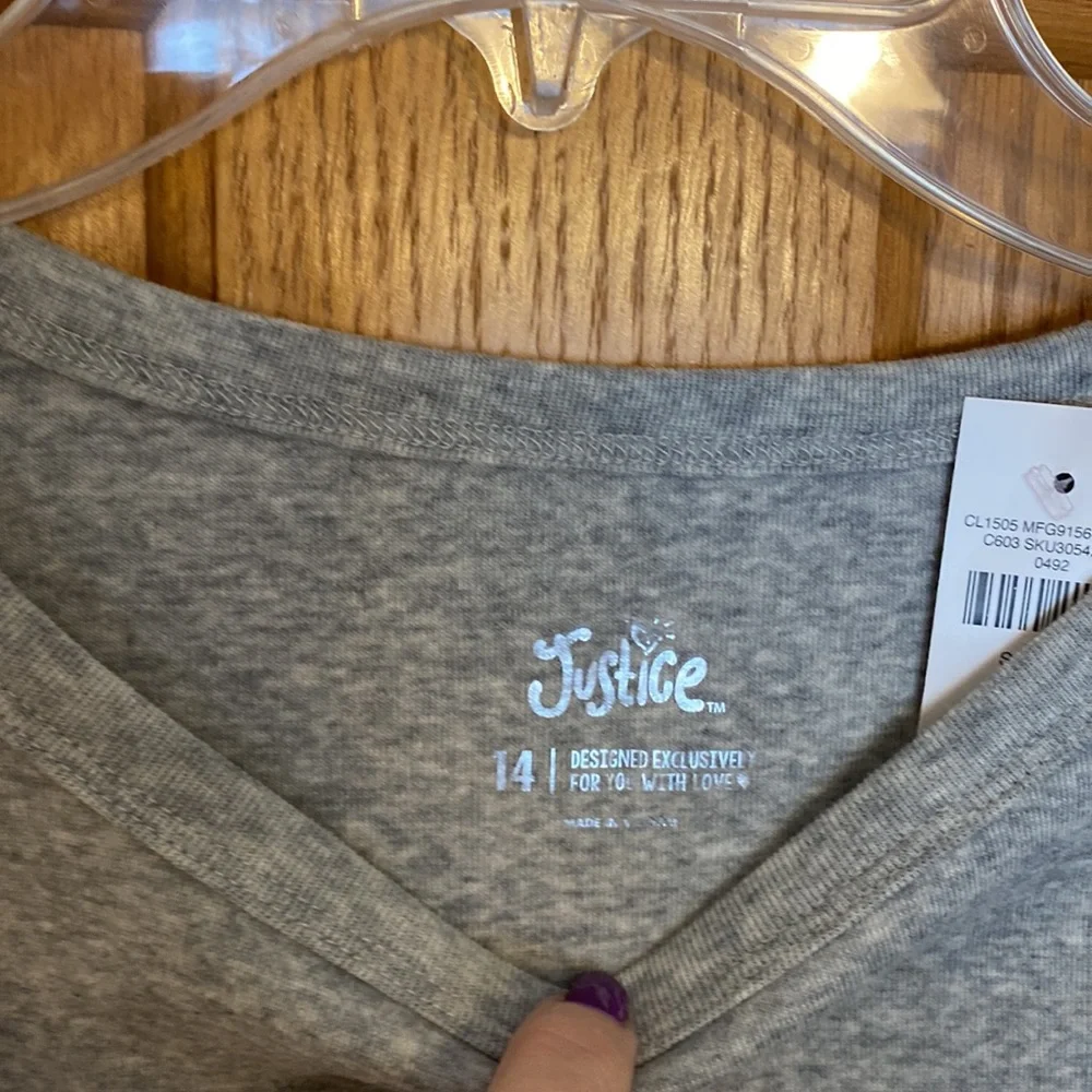Justice girls gray t- shirt with lace trim